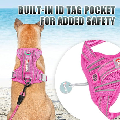 BARKBAY No Pull Dog Harness Large Reflective Dog Harness with Front Clip and Easy Control Handle for Walking Training Running with ID tag Pocket(Pink,XS)