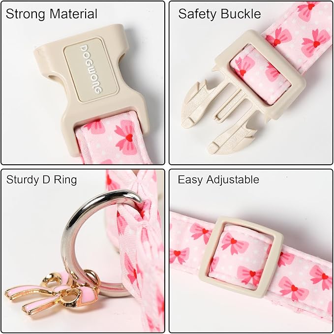 DOGWONG Cute Bowtie Printed Collar for Small Medium Large Dogs - Pink Dog Collar for Girl Female Dogs,XS
