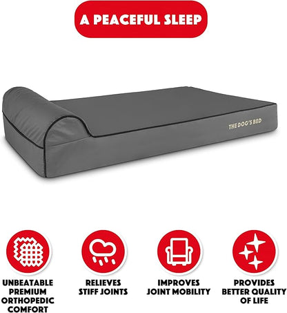 The Dog’s Bed Orthopedic Headrest Dog Bed XL Grey/Black, Memory Foam, Pain Relief for Arthritis, Hip & Elbow Dysplasia, Post Surgery, Lameness, Waterproof Washable Cover, Veterinary Approved