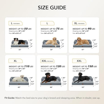 Casa Paw Orthopedic Dog Beds for Large Sized Dogs, Waterproof Egg Crate Foam Medium Dog Couch Beds for Crate 35x22Inch, Washable Pet Beds with Removable Cover and Nonskid Bottom, Grey