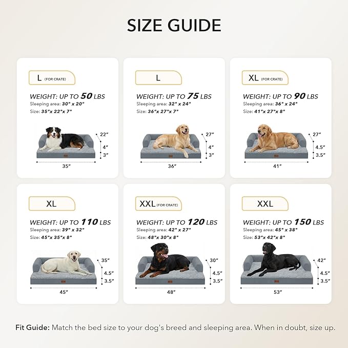 Casa Paw Orthopedic Dog Beds for Extra Large Dogs, Waterproof Egg Crate Foam XL Dog Bed with Sides 41x27Inch, Washable Big Dogs Couch Beds with Removable Cover and Nonskid Bottom, Grey