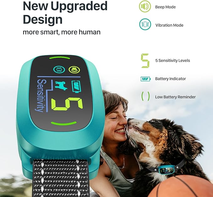 FAFAFROG Dog Bark Collar for Large Medium Small Dogs, Rechargeable Smart Bark Collar, Anti Barking Training Collar with 5 Adjustable Sensitivity Beep Vibration (Teal)