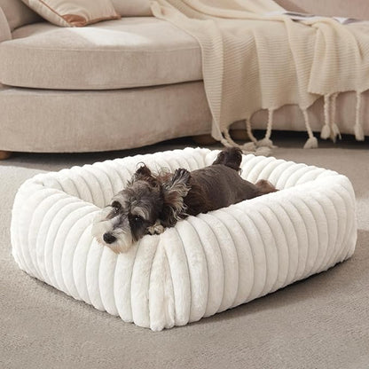 FURTIME Dog Bed for Small Dogs, Washable Orthopedic Dog Bed with Removable Cover, Rectangle Soft Calming Sleeping Puppy Bed Durable Pet Cuddler with Anti-Slip Bottom, Cream, S (20"x19"x6")