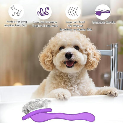 Slicker Brush for Dogs,Dog Grooming Supplies Long Pin Large Doodle Brush for Goldendoodles Poodles Bernedoodles, 3 Pcs Grooming Tools with Wooden Handle for Mats Tangles - Purple