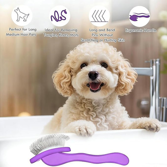 Slicker Brush for Dogs,Dog Grooming Supplies Long Pin Large Doodle Brush for Goldendoodles Poodles Bernedoodles, 3 Pcs Grooming Tools with Wooden Handle for Mats Tangles - Purple