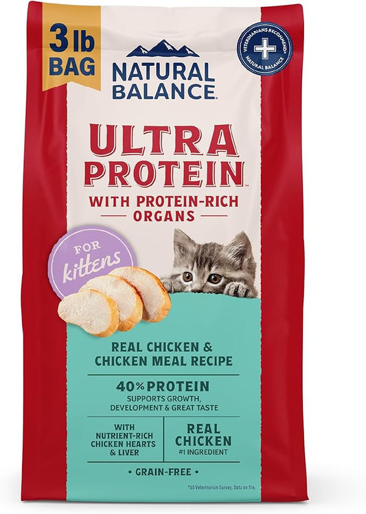 Natural Balance Ultra Protein Kitten Dry Cat Food, Real Chicken & Chicken Meal Recipe with Protein-Rich Organs - 3 lbs.