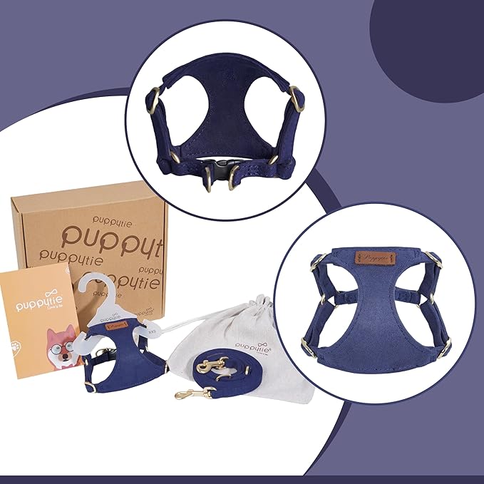 Puppytie No Pull xs Dog Harness with Multifunction Dog Leash,Soft Adjustable No Choke Escape Proof Pet Harness Vest,Navy,XS
