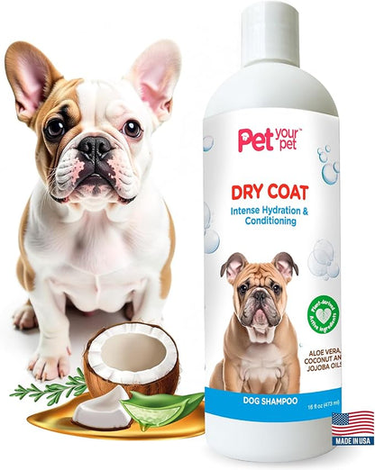 Natural Dog Shampoo for Dry Coats – Intense Hydration & Conditioning with Aloe, Coconut & Jojoba Oil – Moisturizing & Deodorizing Grooming Wash for Sensitive Skin- 16 oz