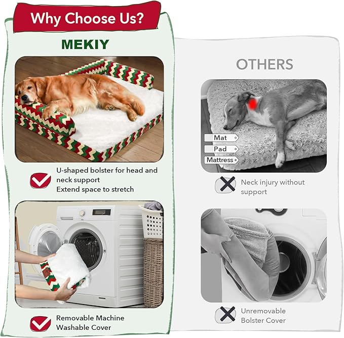 XL Christmas Dog Bed for Extra Large Dogs-Waterproof Large Dog Cat Bed with Sides,Foam Big Pet Couch Sofa Beds with Washable Removable Cover，Comfort Orthopedic Pet Beds with Non-Slip Bottom