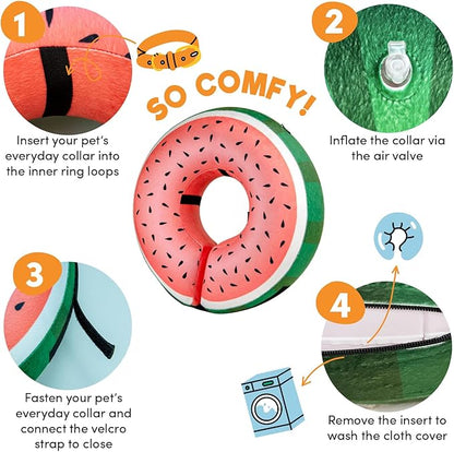 BENCMATE Inflatable Dog Cone Collar Alternative, Soft Dog Cone for Small Medium Large Dogs and Cats, Neck Recovery ECollar Donut Collar After Surgery (Small, Watermelom)