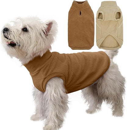 IECOii 2 Pack Fleece Dog Sweater - Lightweight Sweatshirts Stretchy & Soft Cold Weather Coat, Fleece Vest with Leash Hole for Fall/Winter Walks, Machine Washable (Size M, Dark Brown & Light Brown)