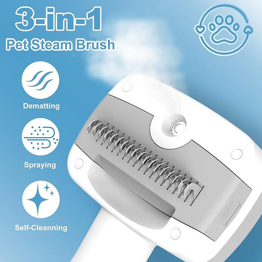 Pawimood Pet Steam Brush for Dogs & Cats – Self Cleaning, 3 in 1 Hair Removal Comb Steam for Shedding & Dematting for Long & Short Haired Pets,Includes Pet Essence
