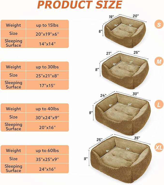 MIXJOY Rectangle Washable Orthopedic Dog Bed for Small, Medium and Large Dogs, Soft Calming, Sleeping Puppy Bed Durable Pet Cuddler with Anti-Slip Bottom, S (20"x19"x6")