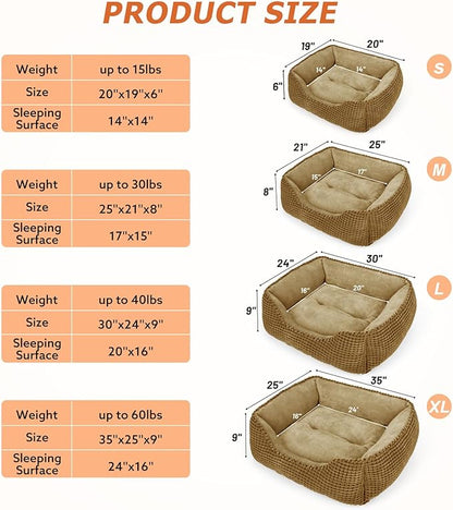MIXJOY Rectangle Washable Orthopedic Dog Bed for Small, Medium and Large Dogs, Soft Calming, Sleeping Puppy Bed Durable Pet Cuddler with Anti-Slip Bottom, S (20"x19"x6")