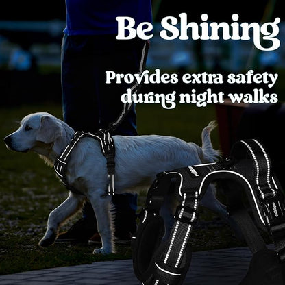 rabbitgoo Dog Harness Medium Sized, No Pull Pet Harness with 3 Buckles, Adjustable Soft Padded Vest with Control Handle, Walking Reflective Pet Vest for Medium Dogs, Black, M