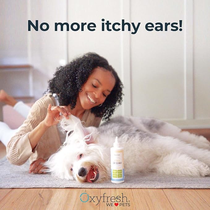 Oxyfresh Advanced Pet Ear Cleaner - Best Dog and Cat Ear Cleaning Solution - Helps with Yeast, Wax, Dirt & Itchy Ear Canal - Cleaning, Soothing, & Sting-Free Dog Ear Wash & Cat Ear Rinse - 8oz