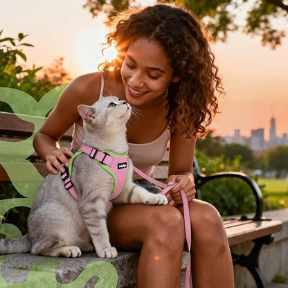 rabbitgoo Cat Harness and Leash for Walking, Escape Proof Soft Adjustable Vest Harnesses for Cats, Easy Control Breathable Reflective Strips Jacket, Pink&Light Green, XXS