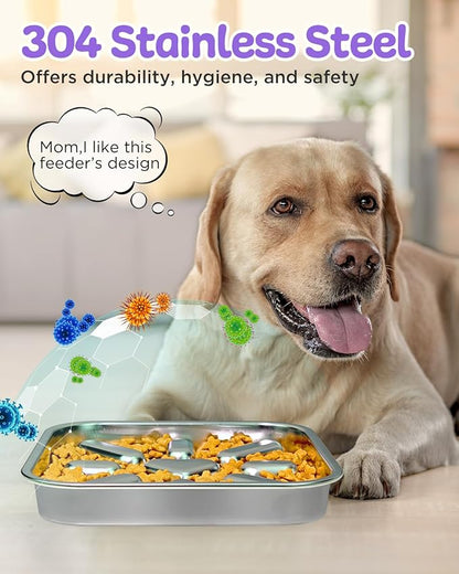2-Pack Slow Feeder Dog Bowls with Non-Slip Mat, Stainless Steel Slow Feeder for Small & Medium Dogs, 2.5 Cups Pet Bowl for Slows Down Eating, Dishwasher Safe, Anti-Gulping Dog Bowl