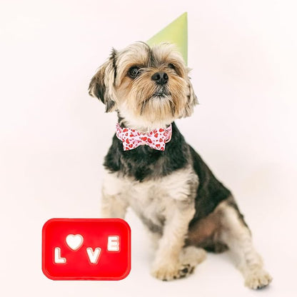 Valentines Dog Collar with Bow Tie, Cotton Pink Bowtie Dog Collar, Cute Red Heart Pet Collar with Metal Buckle Adjustable for Boys&Girls Dogs, Small