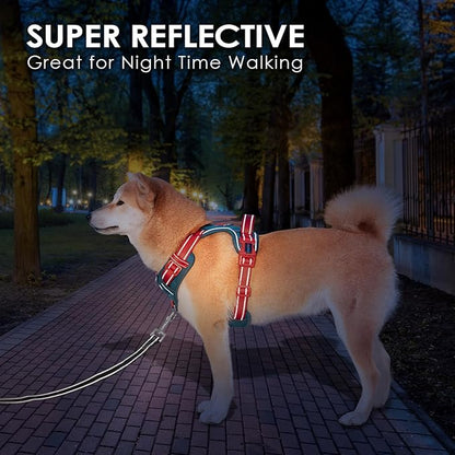 PHOEPET No Pull Dog Harness, Unique Colors Reflective Adjustable Dog Vest, with Soft Training Handle Metal Clips for Small Medium Large Dogs (Teal Base & Red Straps,XL)