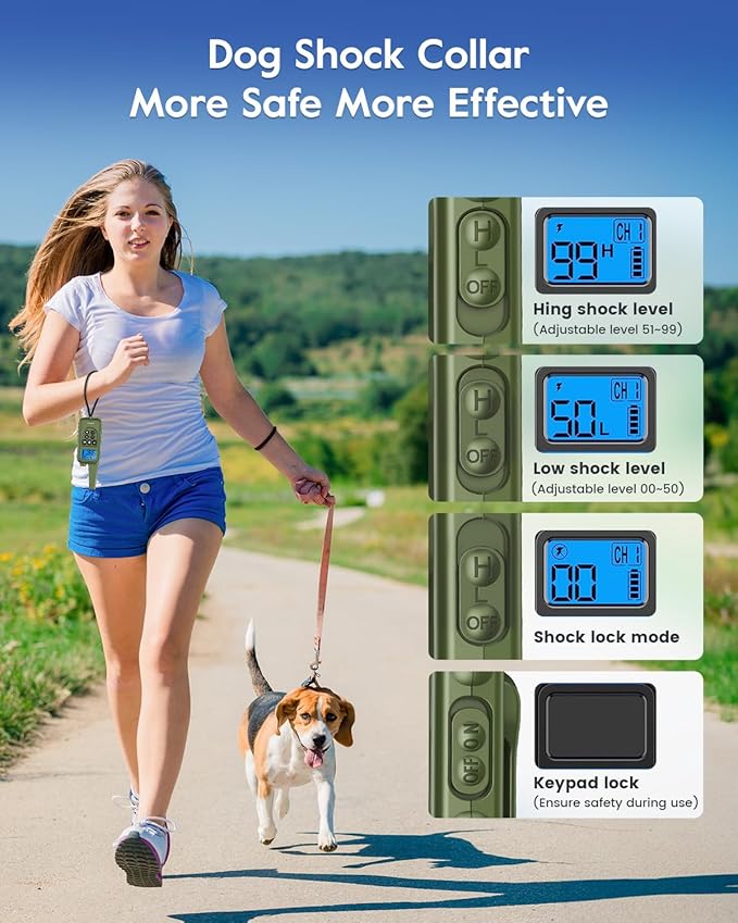 Dog Training Collar with 7 Training Modes, 4200Ft Remote Electronic Dog Shock Collar, Electric Shock Collar for Small Medium Large Dogs,Dark Green