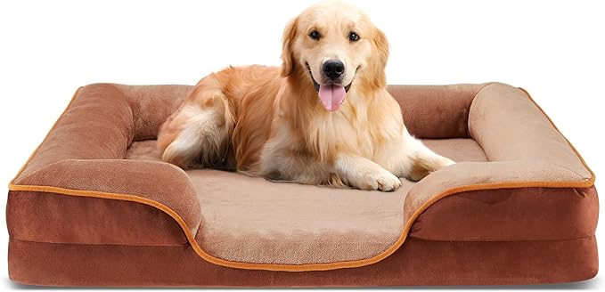 DUMOS 42x32 Inch Orthopedic Dog Beds for XL Large Sized Dogs, Machine Washable Cover Pet Bed, Anti-Slip Waterproof Memory Foam Couch Bed for Indoor Dogs and Cats, Brown