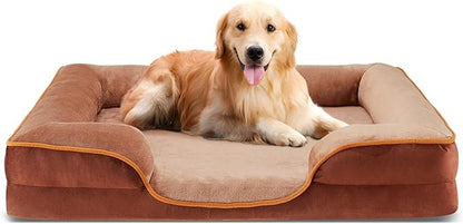 DUMOS 42x32 Inch Orthopedic Dog Beds for XL Large Sized Dogs, Machine Washable Cover Pet Bed, Anti-Slip Waterproof Memory Foam Couch Bed for Indoor Dogs and Cats, Brown