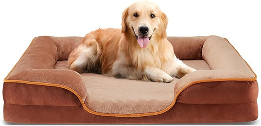 DUMOS Dog Beds, Orthopedic Medium Large Dog Bed, Machine Washable with Memory Foam, Waterproof Comfort Pet Beds with Sides, 42x32 Inch Medium Sized Brown