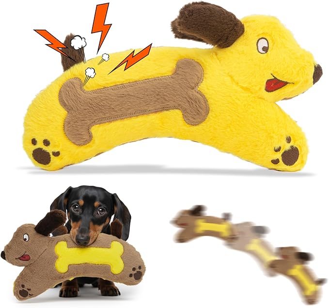 HGB Plush Squeaky Dog Toy with Crinkle Paper, Stuffed with 2 Squeakers, Soft Dog Chew Toy for Moderate Chewers and Small, Medium, Large Dogs, Interactive Fetch Tug & Teething Toy to Keep Them Busy