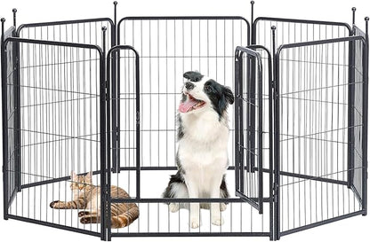 Dog Playpen,32/40/45 Inch Height in Heavy Duty, Folding Indoor Outdoor Anti-Rust Dog Exercise Fence, Portable Pet Playpen with Door for Large Medium Small Dogs and Pet (8 Panels, 32 Inch) Silver