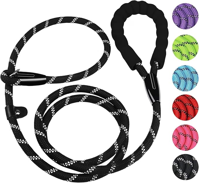 Dog Leash 6 FT, Durable Premium Quality Strong Training Rope Slip Leash with Comfortable Padded Handle and Highly Reflective Threads for Small Medium and Large Dogs, (Black)
