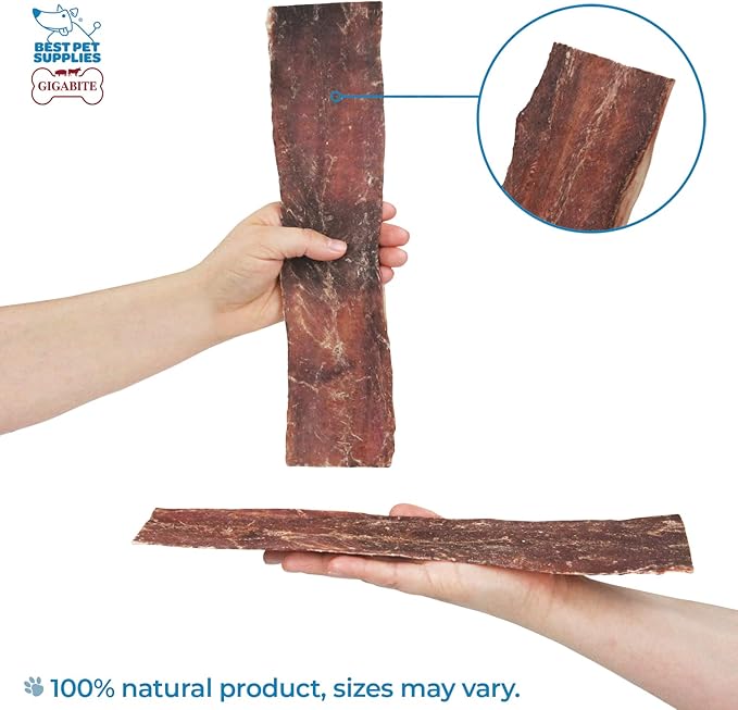 GigaBite Single Ingredient All Natural Free Range Bully Treats and Chews - Bully Sticks/Bladder Sticks/Beef Esophagus by Best Pet Supplies - Esophagus Strips (10 inch), Pack of 18