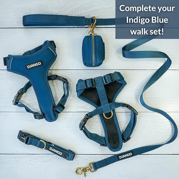DJANGO Adventure Dog Leash – Strong, Comfortable, and Stylish Dog Leash with Solid Brass Hardware and Padded Handle - Designed for Outdoor Adventures and Everyday Use (Indigo Blue)