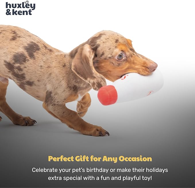Huxley & Kent Funny Dog Toy w/Squeaker – Holiday Power Plush Squeaky Dog Toys for Small Dogs – Durable Small Stuffed Animal for Indoor Play & Fetch - Tiny Tuff Santa's Milk
