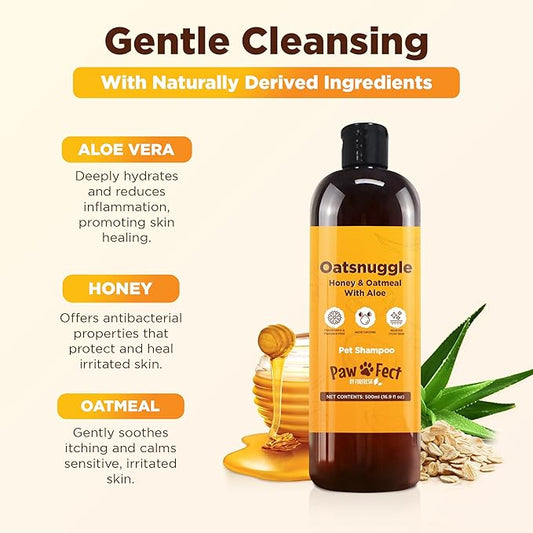 Honey & Oatmeal 16.9 oz Pet Shampoo for Dogs, Soothing Natural Formula with Colloidal Oatmeal, Aloe & Honey - Relieves Itchy Dry Skin, No Sulfates or Parabens, Gentle, Chamomile Scented