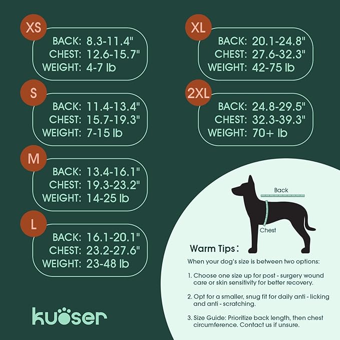 Kuoser Dog Surgery Recovery Suit, Recovery Suit for Female Male Dogs, Dog Onesie After Surgery Spay Neuter, Anti-Licking Pet Surgical Recovery Snugly Suit, Bodysuit for Abdominal Wounds Skin Disease
