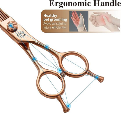 Fenice Peak Professional Dog Grooming Scissors Pet Curved Thinning Shears 7.0'' Extremely Sharp Blades 440C Steel Thinning Scissors Durable Smooth Motion & Fine Cut for Dogs and Cats