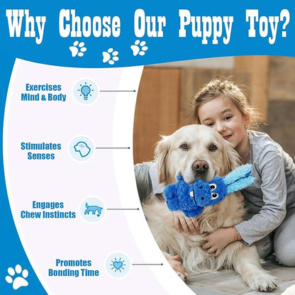 SLIWOWO Donkey Squeaky Dog Toys to Keep Them Busy, Stuffed Plush Dog Toy Birthday Gift Crinkle Pet Puppy Tug Toy for Small Medium Large Dogs(Blue)