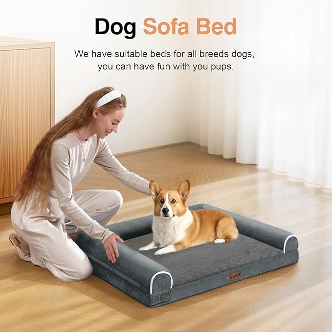 Medium Dog Bed Orthopedic Washable: Beds Bolster Medium Sized Dogs Bed Egg Crate Foam Couch Sofa Waterproof with Removable Cover - Dark Grey