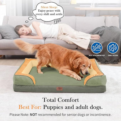 Comfort Expression Orthopedic Dog Bed for Extra Large Dogs 42x30 Inch, Waterproof Egg Crate Foam XL Pet Bed with Removable Bolsters, Dog Couch with Washable Cover & Non-Slip Bottom, Avocado