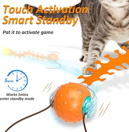 Waaiio Cat Toys Interactive Ball with Bird Chirping Centipede Tail,Automatic Fast Rolling Cat Ball,Touch Activated Rechargeable Toys for Bored Indoor Adult Cats