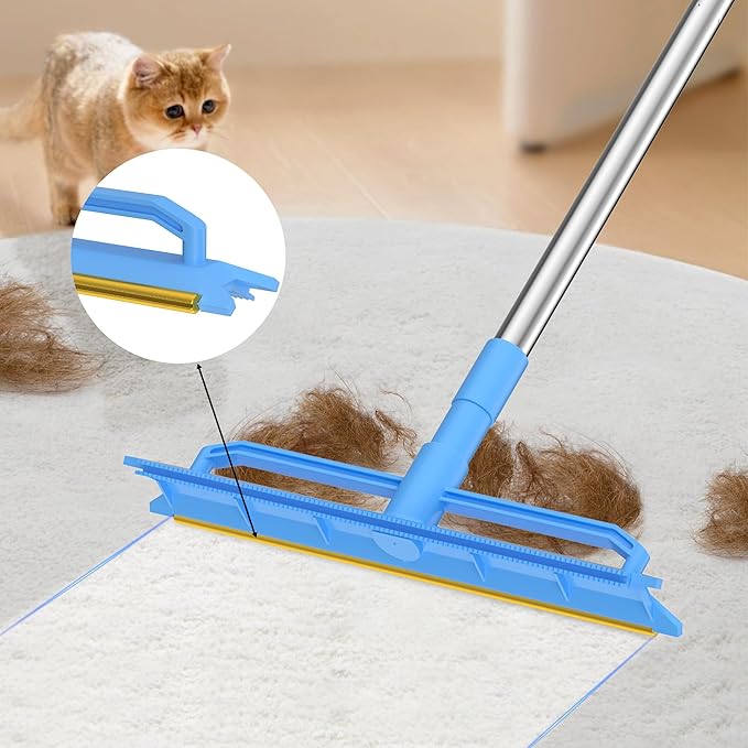 ADDUDU Double-Sided Carpet Rake – Long Handle Pet Hair Removal Tool for Carpets, Furniture & Car Interiors, Adjustable & Durable Stainless Steel Hair Remover Sweeper