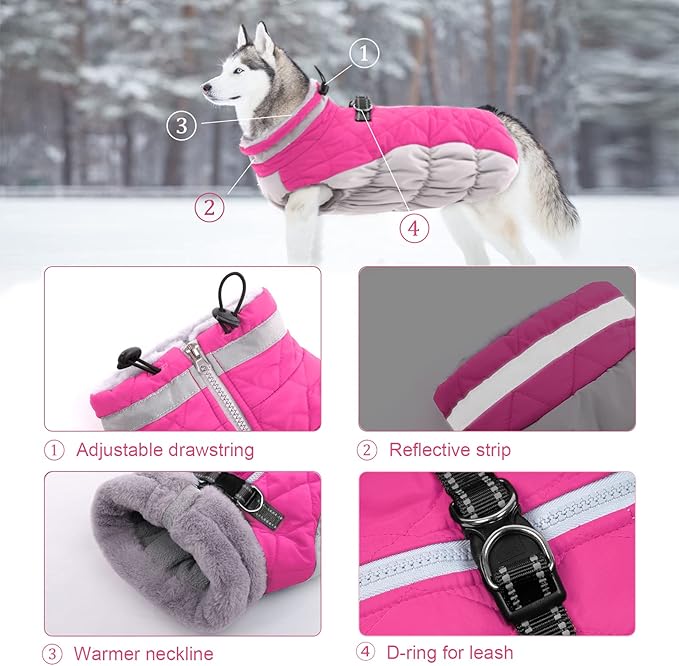 Lelepet Dog Coat Warm Dog Winter Coat Waterproof Dogs Jacket with Harness Built in Reflective Pet Fleece Vest Zip-Up Cold Weather Coats for Large Dogs Turtleneck & Windproof Coats Boston Terrier L