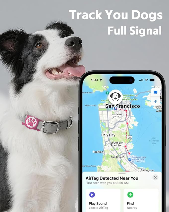 WhoseID IP68 Waterpoof Dog Airtag Holder, Stretchy Silicone Full Body Covered Apple Air Tag Holder for Dog Cat Collar Fit All Width Collar (Rose, 1 Pack)