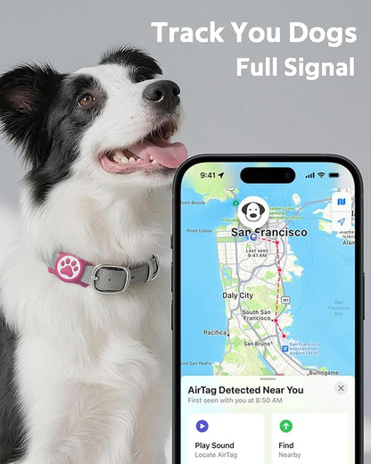 WhoseID IP68 Waterpoof Dog Airtag Holder, Stretchy Silicone Full Body Covered Apple Air Tag Holder for Dog Cat Collar Fit All Width Collar (Rose, 1 Pack)