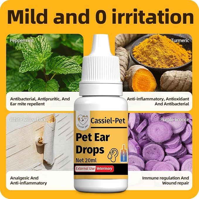Ear Drops for Ear Infection Treatment, Ear Mites Treatment, Dog Yeast Soothing Cleansing, Ear Wax Removal, Itchy Ear Relief for Dogs and Cats | 20 ml 0.67 FL OZ