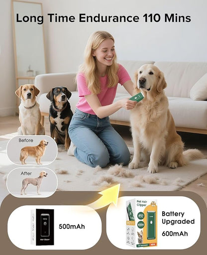 Dog Clipper for Matted & Long Hair,Quiet Pet Paw Hair Trimming Groomer,Handy Cordless Rechargeable Waterproof Shaver Kits for Cats,Small Dogs & Animals Green