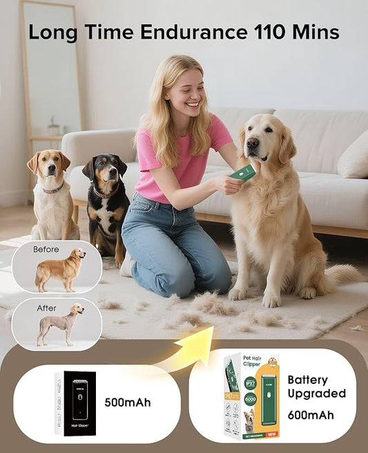 Dog Clipper for Matted & Long Hair,Quiet Pet Paw Hair Trimming Groomer,Handy Cordless Rechargeable Waterproof Shaver Kits for Cats,Small Dogs & Animals Green