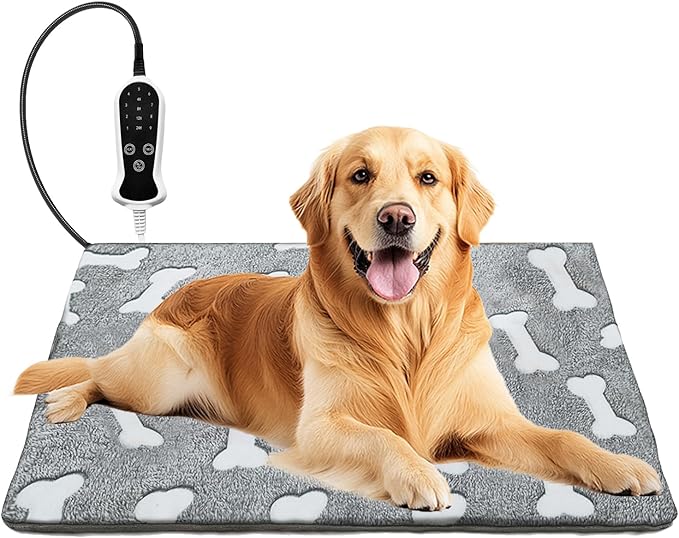 Quwzayail Dog Heating Pad for Dogs, Waterproof, 9 Gears and time Settings with Automatic Shut-Off，Wire Rope Wires Puppy, Soft Cover. (28.0" L x 18.0" W x 0.5" Th, Gray Pattern)