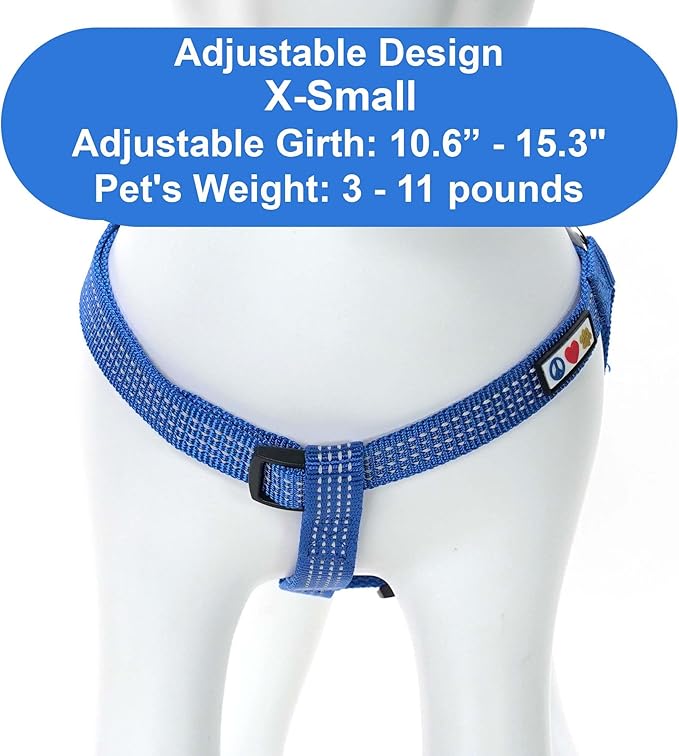 Pawtitas Reflective Step-in Dog Harness – Adjustable No-Pull Vest for Puppies to Seniors, Safe & Comfortable, XS Blue